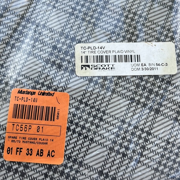 1964-1973 FORD MUSTANG 14" VINYL TIRE COVER & JACK BAG SET PLAID - SCOTT DRAKE - Picture 5 of 6